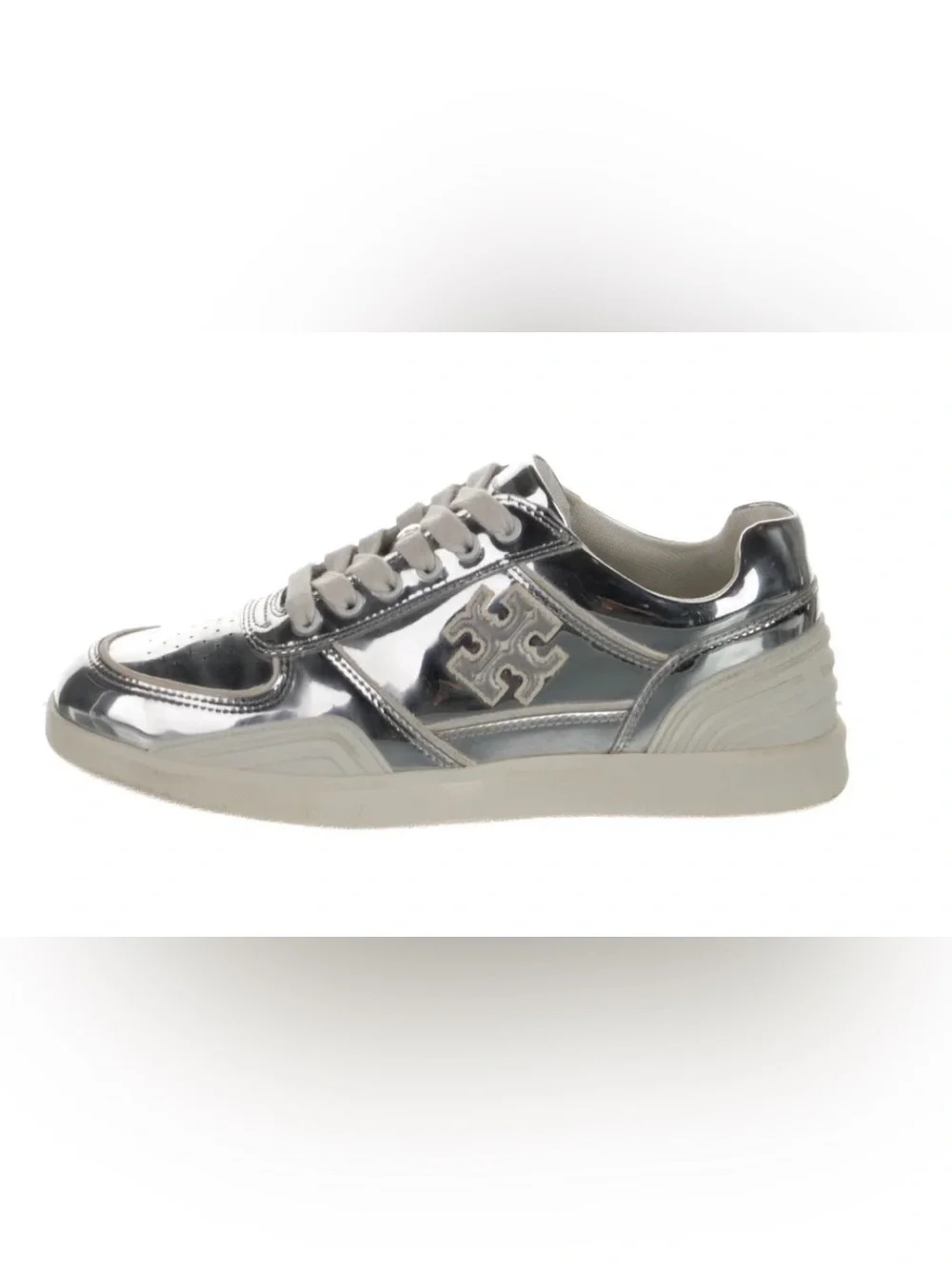 Tory Burch Clover Court Metallic Silver Sneakers Size 8.5